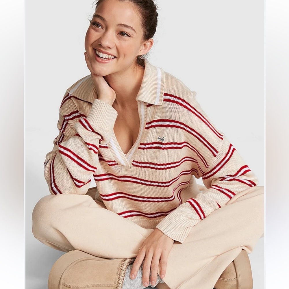 Pink Victoria’s Secret NWT Women’s Canvas Cream V-Neck Jumper Sweater Size XXL